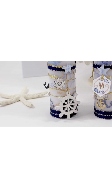Lumanare stalp botez cu tematica nautica Marine Nautical Pastel 4